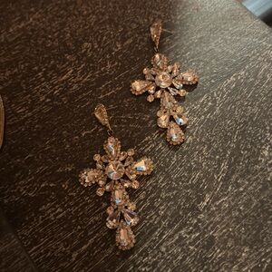 Gold and Silver Chandelier  cross Earrings with Teardrop Crystals